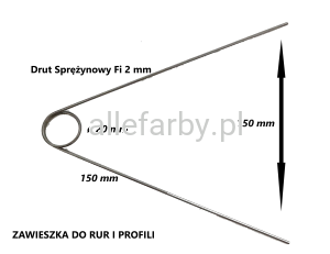 Zawieszka Lakiernicza do Rur i Profili z Drutu Sprężynowego Fi 2 mm, Ramiona L= 150 mm